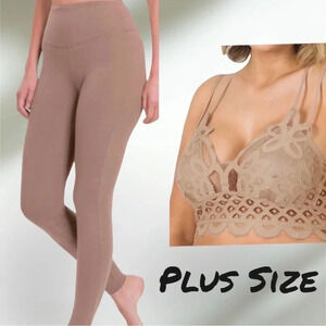 NWT 2 Piece Leggings Full Length/Scalloped Lace Bralette Set Plus Size